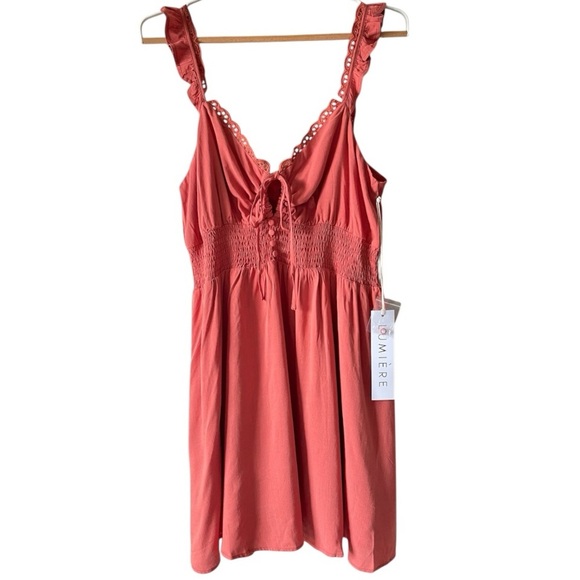 Lumiere Coral Eyelet Ruffle Cami Dress - Size Large - Picture 1 of 4